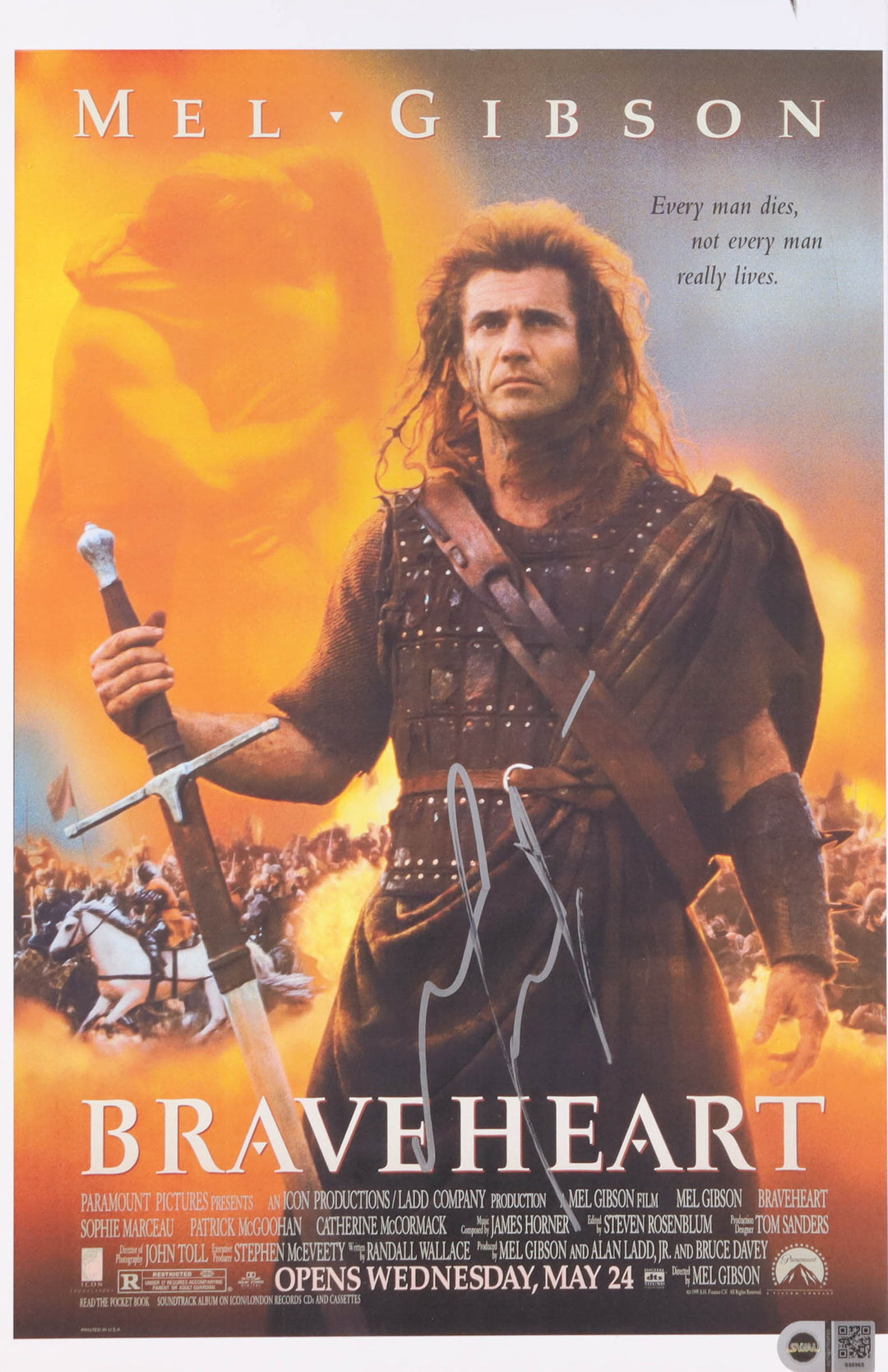 Mel Gibson Signed "Braveheart" 11x17 Movie Poster Framed Photo (SWAU)