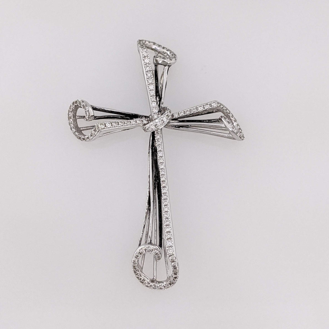 14K WHITE .61 CARAT TOTAL WEIGHT DIAMOND ROUND (123) WHIMSICAL ESTATE CROSS 3.6 GRAMS