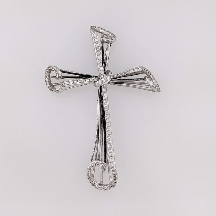 14K WHITE .61 CARAT TOTAL WEIGHT DIAMOND ROUND (123) WHIMSICAL ESTATE CROSS 3.6 GRAMS
