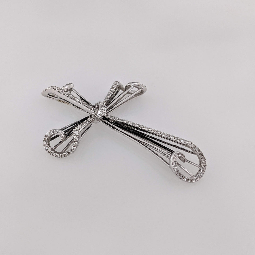 14K WHITE .61 CARAT TOTAL WEIGHT DIAMOND ROUND (123) WHIMSICAL ESTATE CROSS 3.6 GRAMS