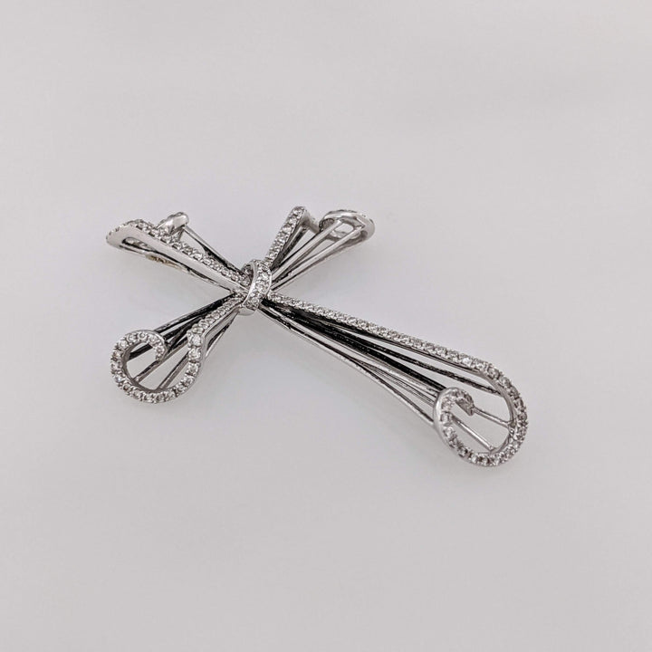 14K WHITE .61 CARAT TOTAL WEIGHT DIAMOND ROUND (123) WHIMSICAL ESTATE CROSS 3.6 GRAMS