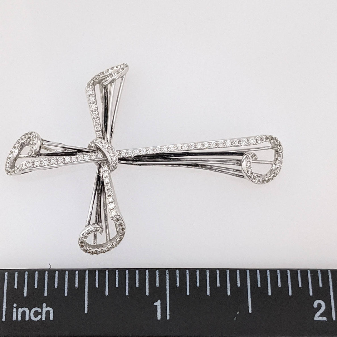 14K WHITE .61 CARAT TOTAL WEIGHT DIAMOND ROUND (123) WHIMSICAL ESTATE CROSS 3.6 GRAMS