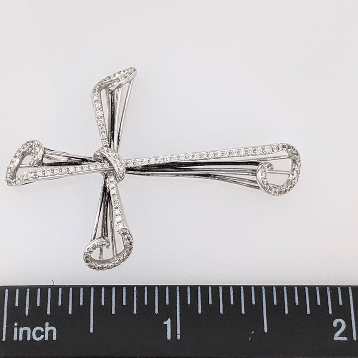 14K WHITE .61 CARAT TOTAL WEIGHT DIAMOND ROUND (123) WHIMSICAL ESTATE CROSS 3.6 GRAMS