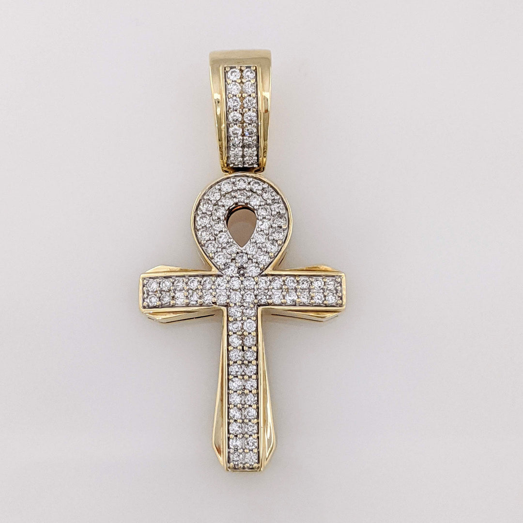 10K .95 CARAT TOTAL WEIGHT I2 I DIAMOND ROUND (95) ANKH ESTATE CROSS PENDANT 5.1 GRAMS