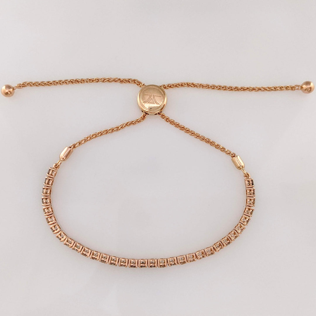 14K ROSE 1.95 CARAT TOTAL WEIGHT SI2 BROWN/ ROUND (33) BOLO ESTATE BRACELET 8.2 GRAMS