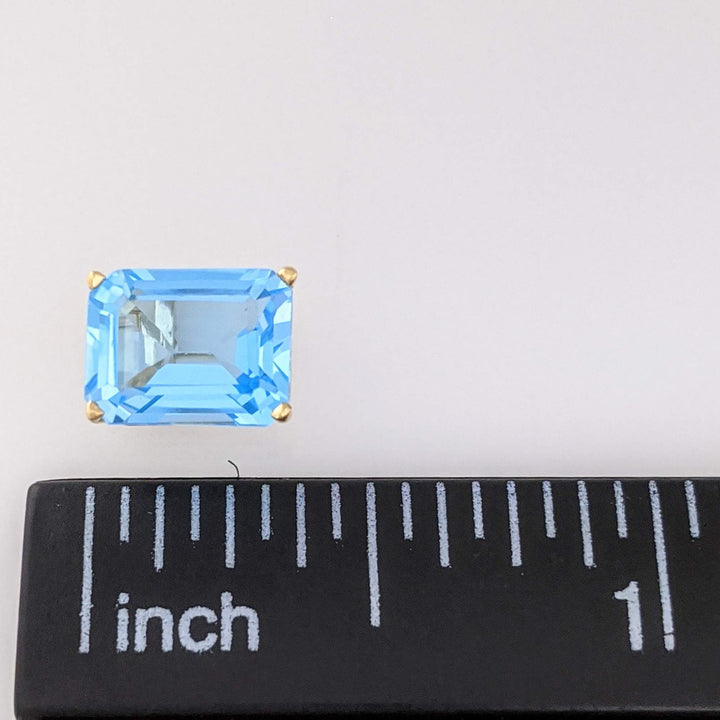 14K BLUE TOPAZ EMERALD CUT 7X9 ESTATE STUD EARRINGS 2.2 GRAMS