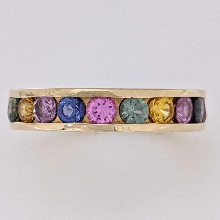 14K SAPPHIRE ROUND (10) MULTI- COLORED ESTATE CHANNEL BAND 6.5 GRAMS