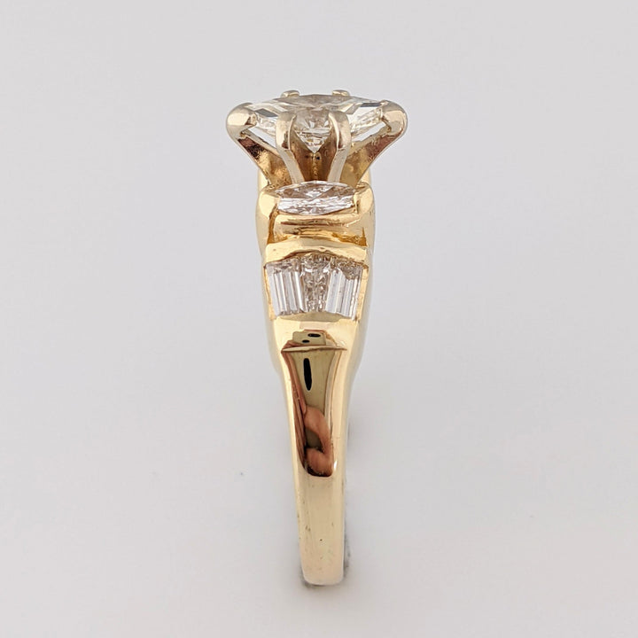 14k 1.20 CARAT TOTAL WEIGHT SI1 H DIAMOND MARQUISE (3) BAGUETTES (6) ESTATE RING 3.8 GRAMS