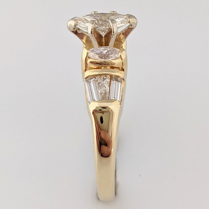 14k 1.20 CARAT TOTAL WEIGHT SI1 H DIAMOND MARQUISE (3) BAGUETTES (6) ESTATE RING 3.8 GRAMS