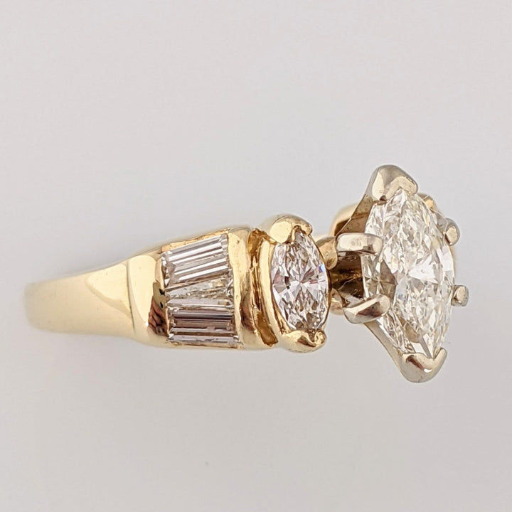 14k 1.20 CARAT TOTAL WEIGHT SI1 H DIAMOND MARQUISE (3) BAGUETTES (6) ESTATE RING 3.8 GRAMS