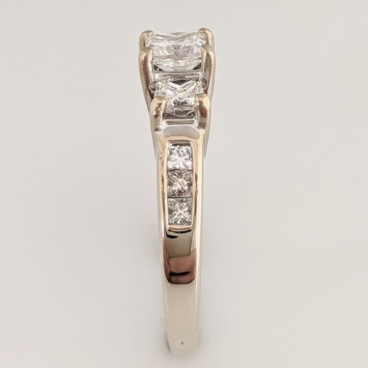 14K WHITE 1.08 CARAT TOTAL WEIGHT SI1 H DIAMOND PRINCESS CUT (9) TRINITY ESTATE RING 3.5 GRAMS
