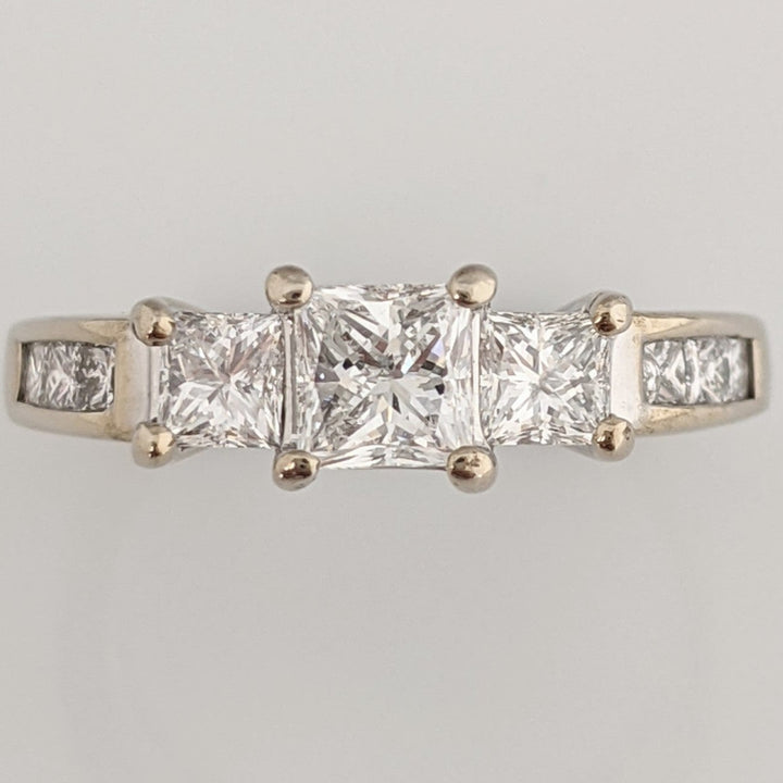 14K WHITE 1.08 CARAT TOTAL WEIGHT SI1 H DIAMOND PRINCESS CUT (9) TRINITY ESTATE RING 3.5 GRAMS