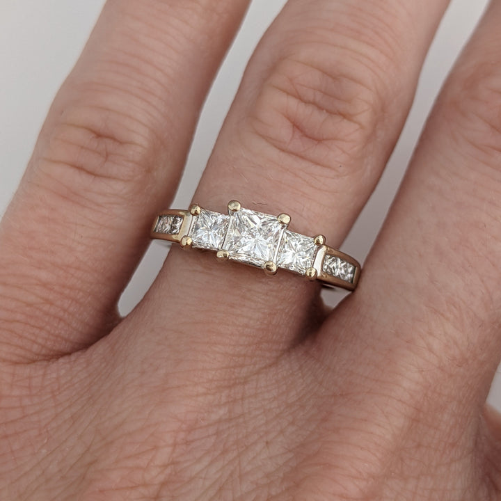 14K WHITE 1.08 CARAT TOTAL WEIGHT SI1 H DIAMOND PRINCESS CUT (9) TRINITY ESTATE RING 3.5 GRAMS