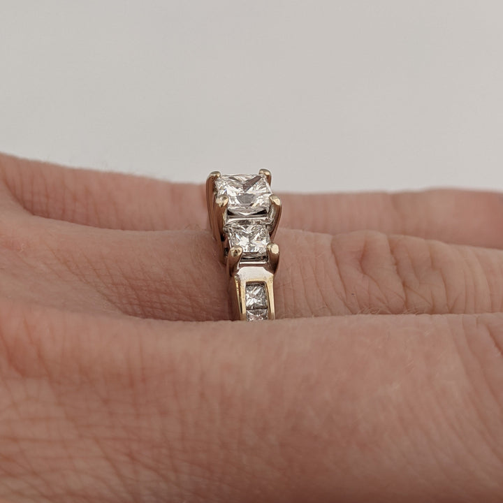 14K WHITE 1.08 CARAT TOTAL WEIGHT SI1 H DIAMOND PRINCESS CUT (9) TRINITY ESTATE RING 3.5 GRAMS