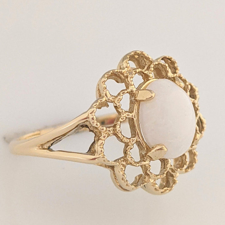 14K OPAL OVAL 6X8 CABOCHON OPEN TOP ESTATE RING 2.9 GRAMS