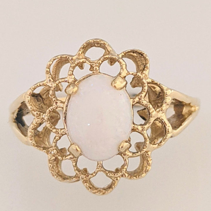 14K OPAL OVAL 6X8 CABOCHON OPEN TOP ESTATE RING 2.9 GRAMS