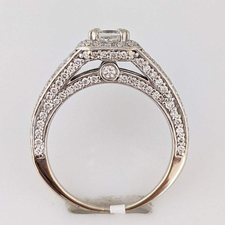 14K WHITE 1.58 CARAT TOTAL WEIGHT SI2 I DIAMOND PRINCESS CUT (1) ROUND (143) HALO ESTATE RING 5.0 GRAMS