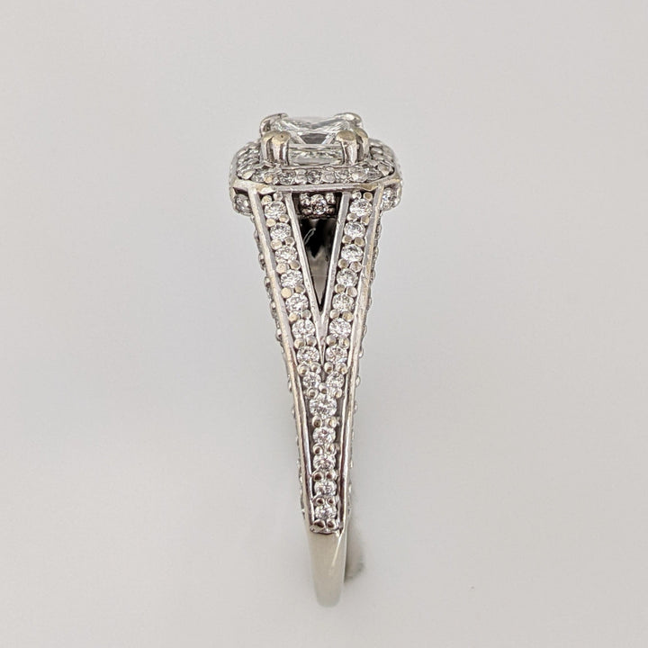 14K WHITE 1.58 CARAT TOTAL WEIGHT SI2 I DIAMOND PRINCESS CUT (1) ROUND (143) HALO ESTATE RING 5.0 GRAMS