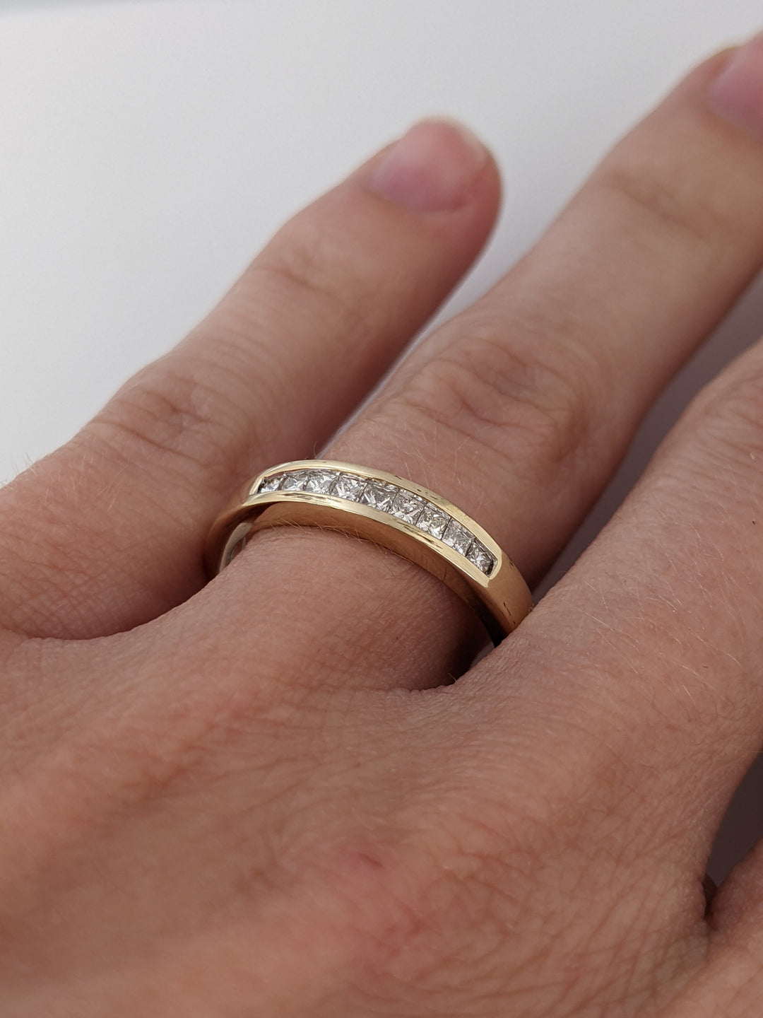 14K .50 CARAT TOTAL WEIGHT I1 G DIAMOND PRINCESS CUT (9) ESTATE BAND 3.1 GRAMS