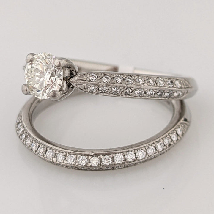 PALLADIUM .83 CARAT TOTAL WEIGHT I1 H DIAMOND ROUND (81) ESTATE RING/BAND SET 5.9 GRAMS