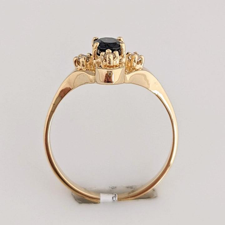 14K SAPPHIRE OVAL 4X6 WITH (4) MELEE ESTATE RING 2.4 GRAMS