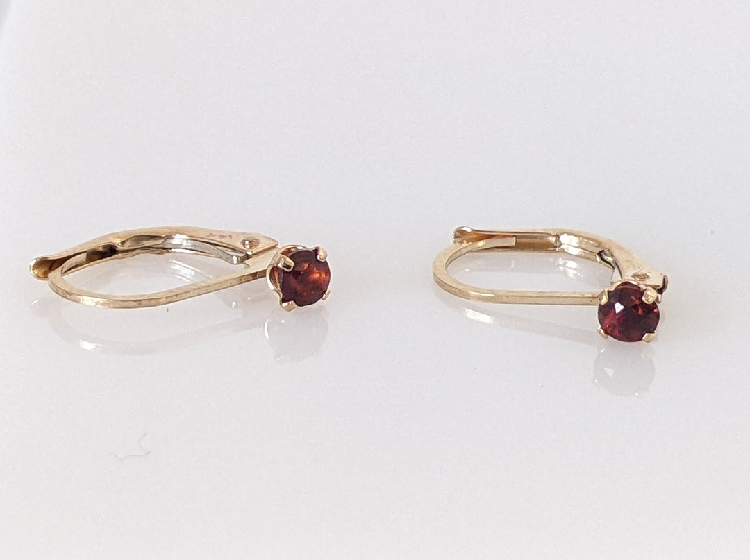14K GARNET ROUND 2.75MM LEVER BACK ESTATE EARRINGS 0.6 GRAMS
