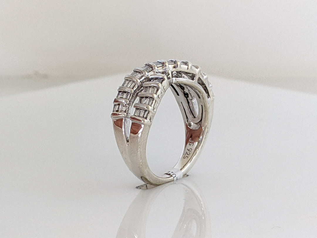 STERLING SILVER 1.00 CARAT TOTAL WEIGHT DIAMOND BAGUETTE (52) ESTATE CRISS CROSS ESTATE BAND 4.3 GRAMS