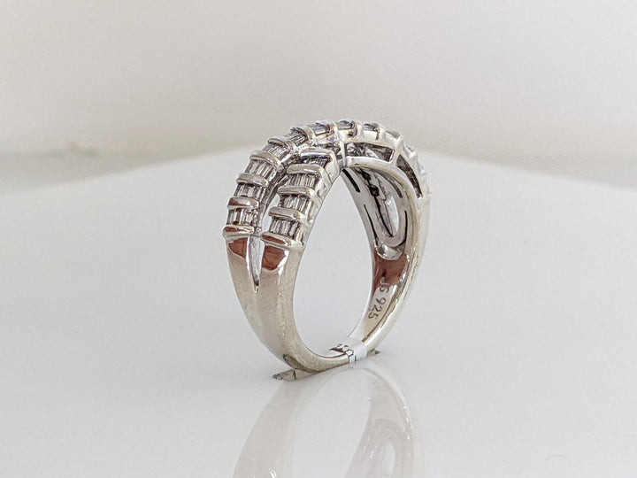 STERLING SILVER 1.00 CARAT TOTAL WEIGHT DIAMOND BAGUETTE (52) ESTATE CRISS CROSS ESTATE BAND 4.3 GRAMS