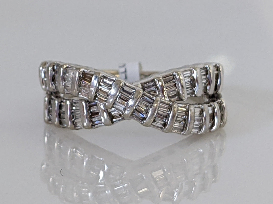 STERLING SILVER 1.00 CARAT TOTAL WEIGHT DIAMOND BAGUETTE (52) ESTATE CRISS CROSS ESTATE BAND 4.3 GRAMS