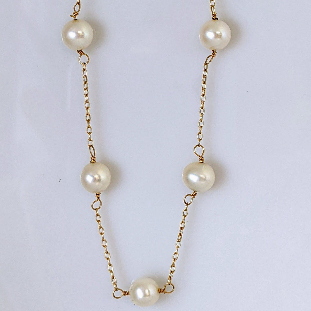 14K PEARL ROUND 6.5MM (11) TIN CUP ESTATE NECKLACE 5.8 GRAMS