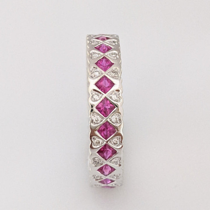 14K WHITE RUBY .99 CARAT TOTAL WEIGHT PRINCESS CUT WITH .14 CARAT TOTAL WEIGHT ESTATE BAND 3.9 GRAMS