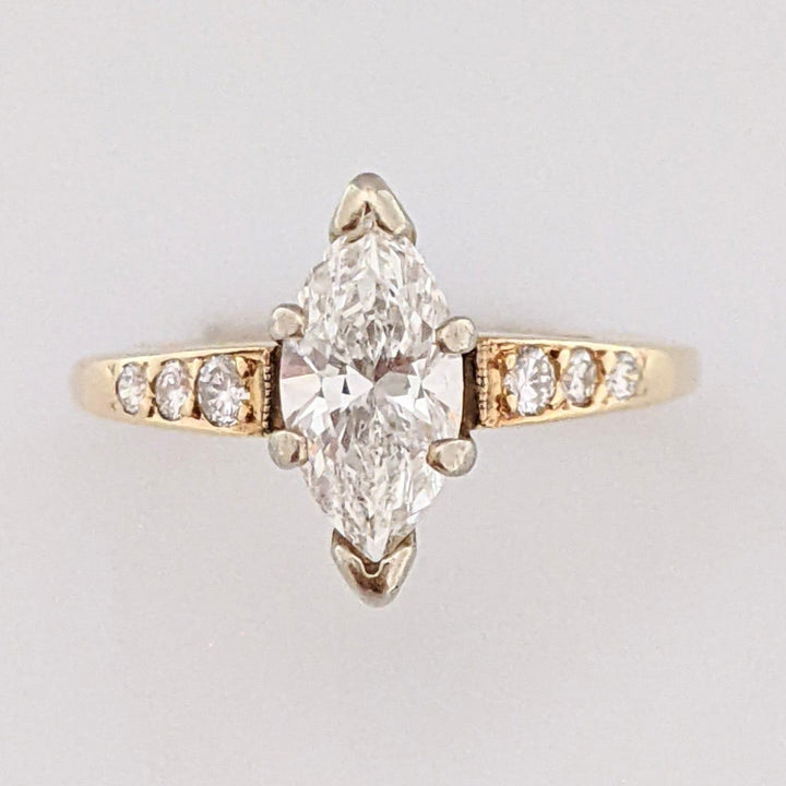 14K 1.02 CARAT TOTAL WEIGHT I1 H DIAMOND MARQUISE WITH (6) ROUND ESTATE RING 2.7 GRAMS