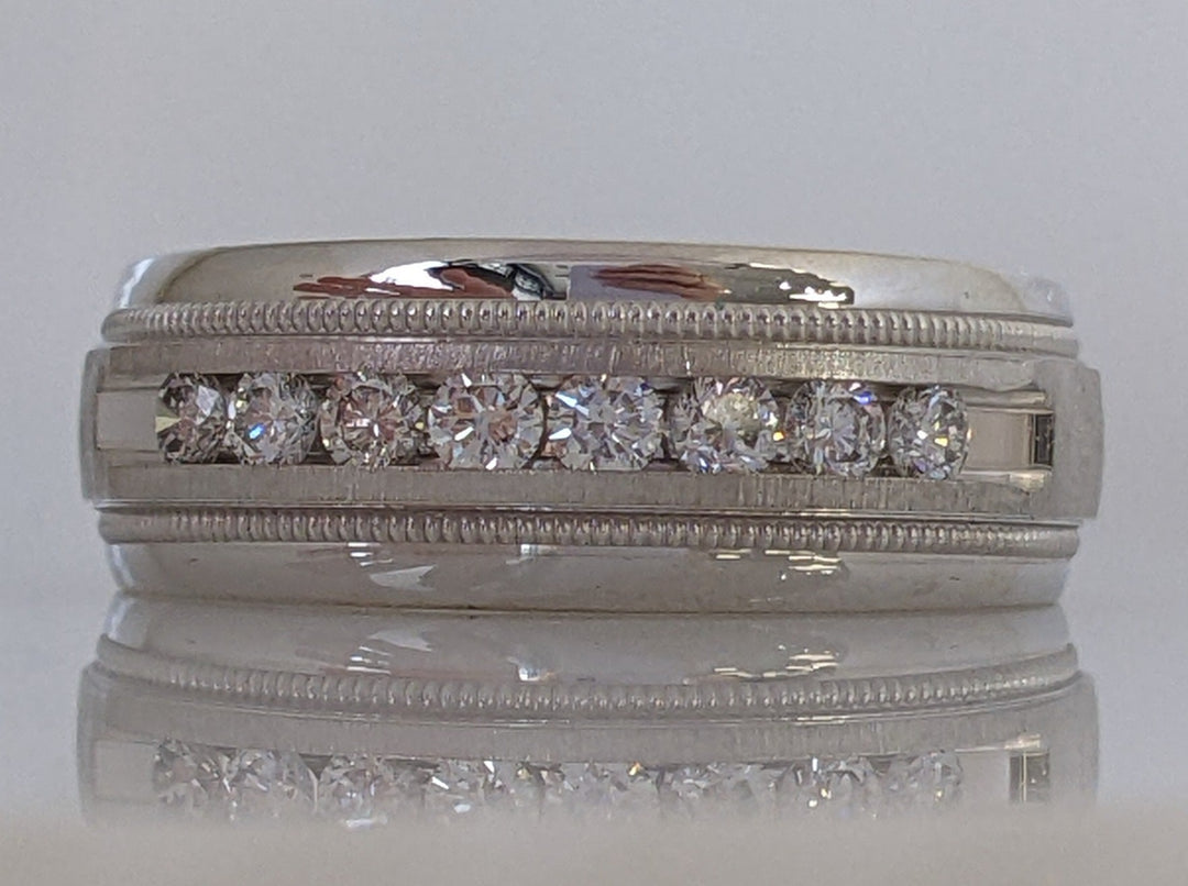 14K WHITE .48 CARAT TOTAL WEIGHT SI1 I DIAMOND ROUND (8) MILGRAIN DESIGN ESTATE BAND 9.3 GRAMS