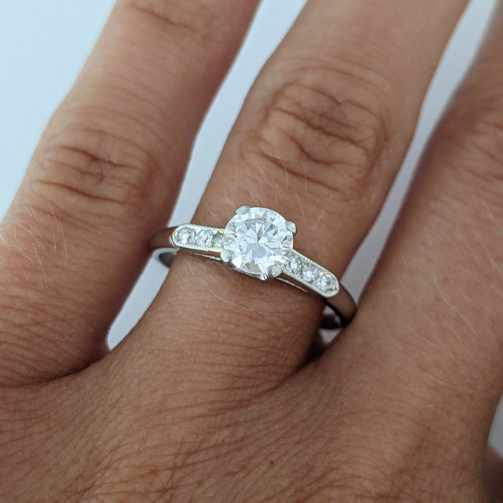PLATINUM .75 CARAT TOTAL WEIGHT SI1 G DIAMOND ROUND (7) ESTATE RING 2.9 GRAMS