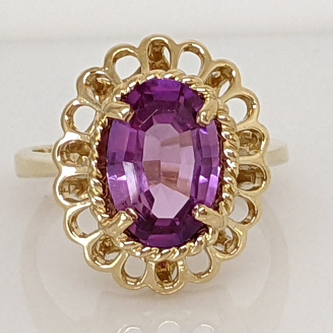 14K AMETHSYT OVAL 7.5X11 FILAGREE TRIM ESTATE RING 5.2 GRAMS