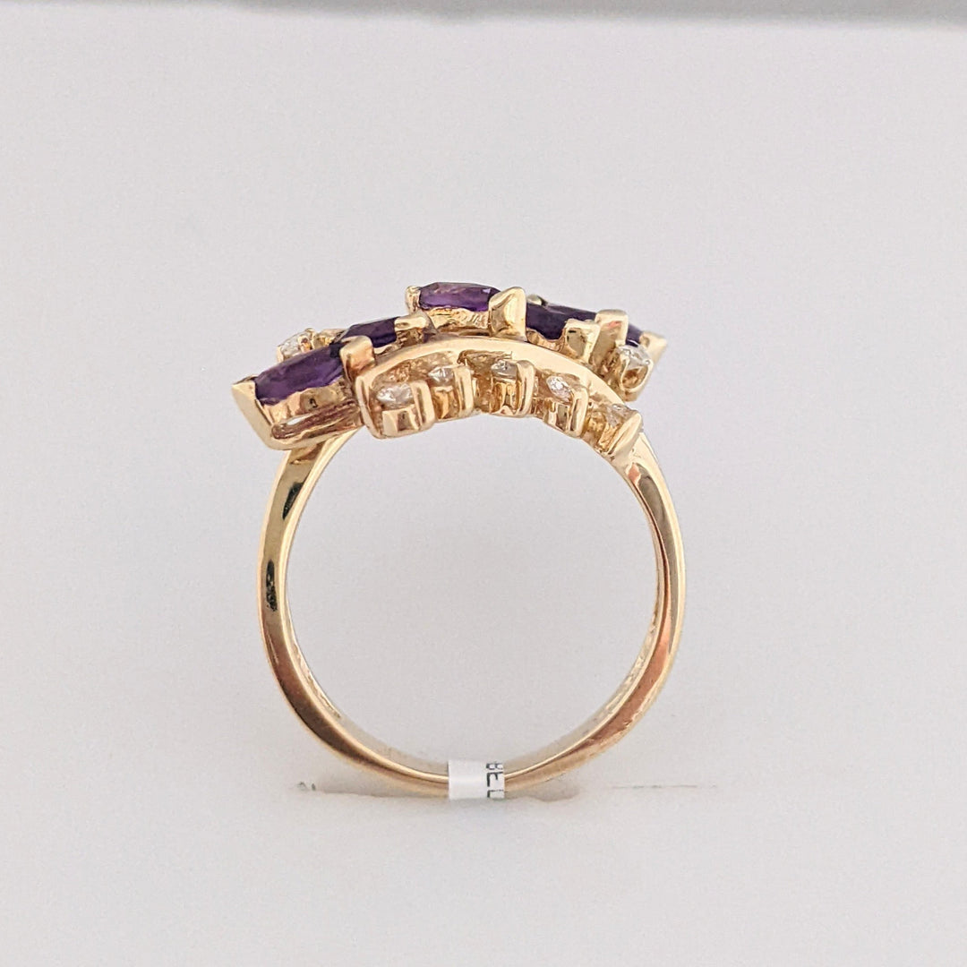 14K AMETHYST MARQUISE (6) 2.5X5 WITH 12 DIAMONDS 3.9 GRAMS