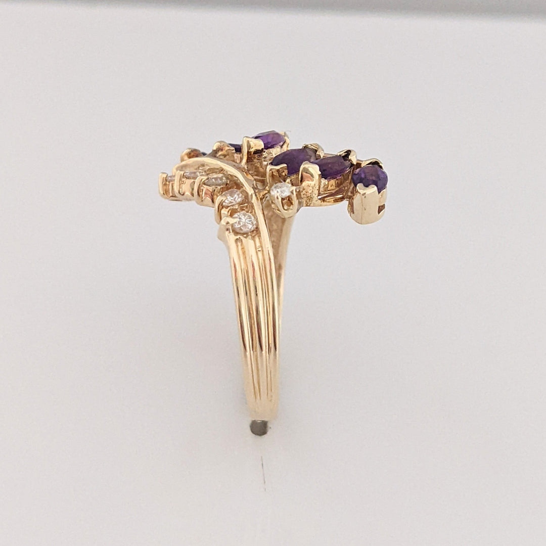 14K AMETHYST MARQUISE (6) 2.5X5 WITH 12 DIAMONDS 3.9 GRAMS