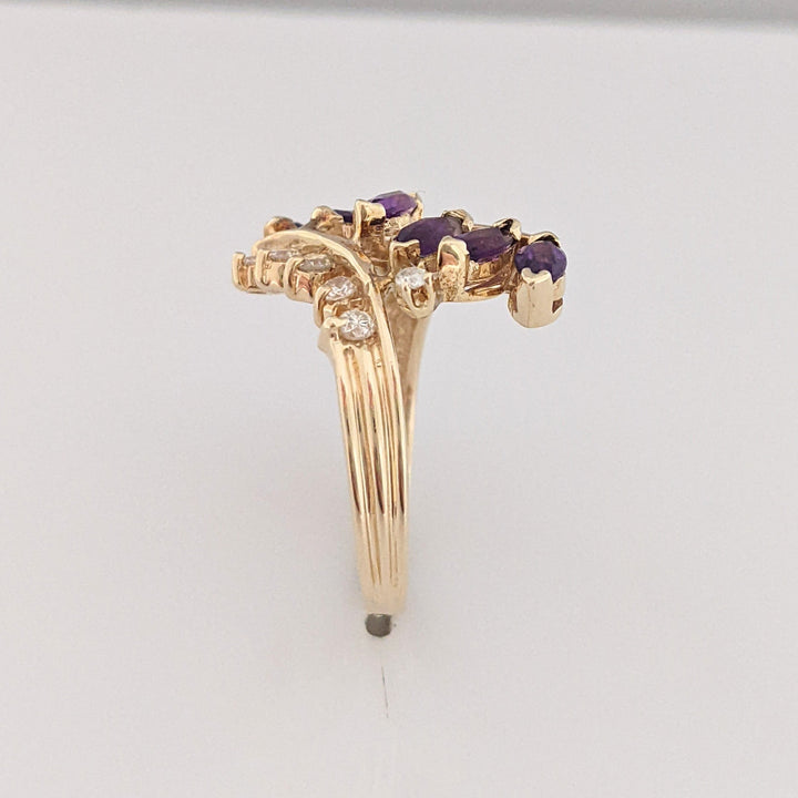 14K AMETHYST MARQUISE (6) 2.5X5 WITH 12 DIAMONDS 3.9 GRAMS