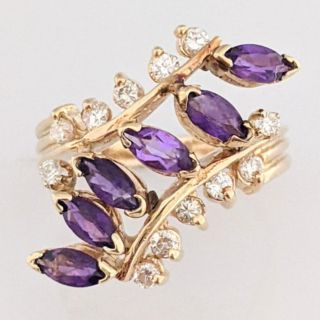 14K AMETHYST MARQUISE (6) 2.5X5 WITH 12 DIAMONDS 3.9 GRAMS