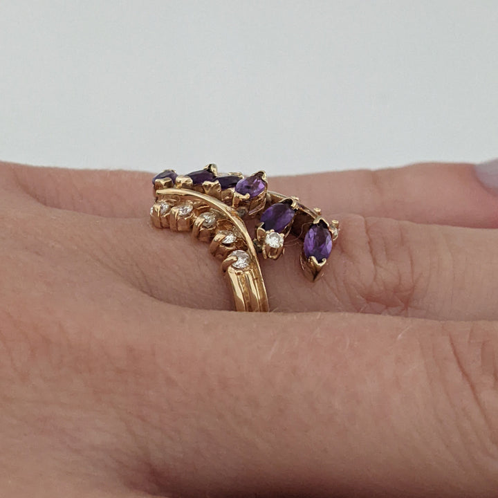 14K AMETHYST MARQUISE (6) 2.5X5 WITH 12 DIAMONDS 3.9 GRAMS
