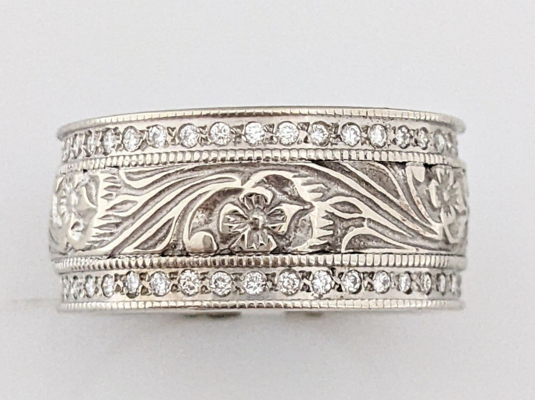 14K WHITE .72 CARAT TOTAL WEIGHT SI2 H ROUND DIAMOND (90) 9MM ETCHED ESTATE BAND 9.3 GRAMS
