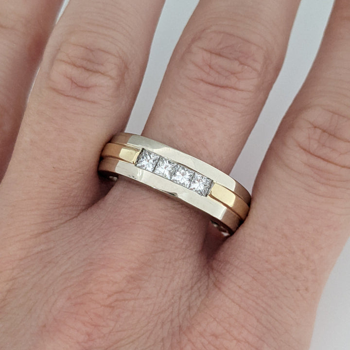 14K TWO-TONE .56 CARAT TOTAL WEIGHT VS2 H DIAMOND PRINCESS CUT (4) ESTATE BAND 11.2 GRAMS
