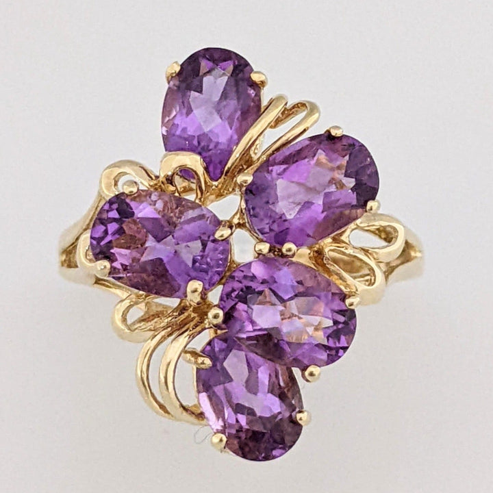 10K AMETHYST OVAL (5) 5X7 CLUSTER ESTATE RING 4.1 GRAMS