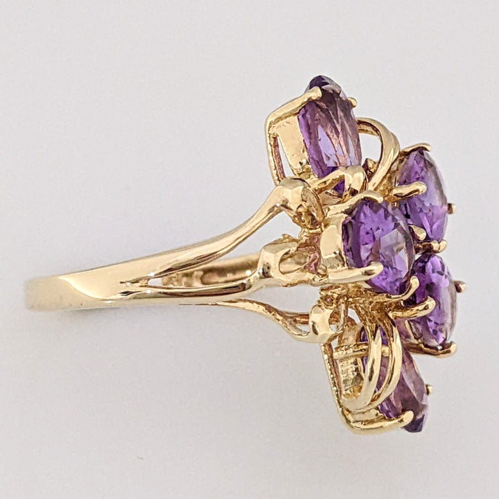 10K AMETHYST OVAL (5) 5X7 CLUSTER ESTATE RING 4.1 GRAMS