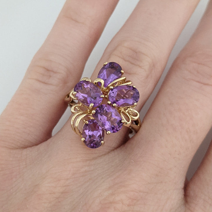 10K AMETHYST OVAL (5) 5X7 CLUSTER ESTATE RING 4.1 GRAMS