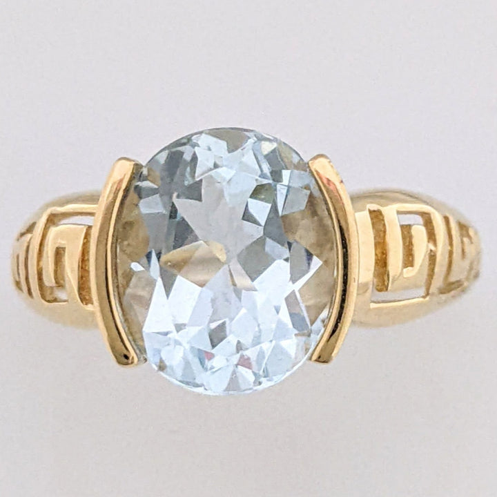10K AQUAMARINE OVAL 9X11 HALF BEZEL ESTATE RING 4.3 GRAMS