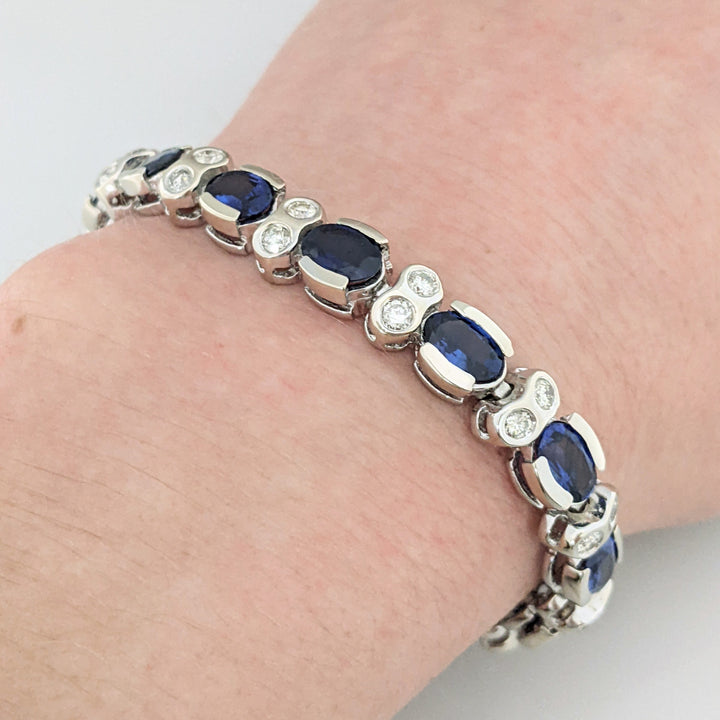 14K WHITE SAPPHIRE "AA" OVAL 5X7 (16) WITH 1.92 DIAMOND TOTAL WEIGHT ESTATE BRACELET 22.7 GRAMS