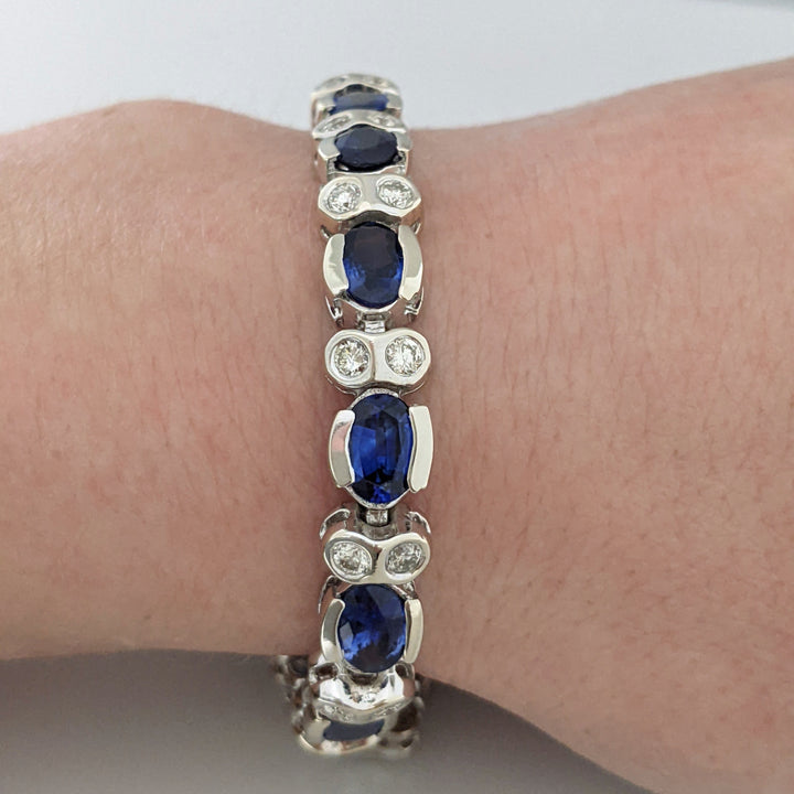 14K WHITE SAPPHIRE "AA" OVAL 5X7 (16) WITH 1.92 DIAMOND TOTAL WEIGHT ESTATE BRACELET 22.7 GRAMS