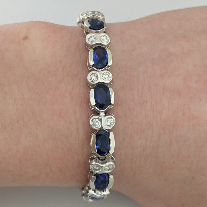 14K WHITE SAPPHIRE "AA" OVAL 5X7 (16) WITH 1.92 DIAMOND TOTAL WEIGHT ESTATE BRACELET 22.7 GRAMS
