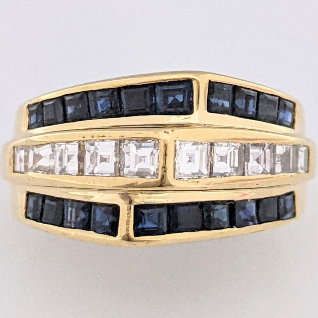18K SAPPHIRE PRINCESS CUT (20) 2MM WITH .84 DIAMOND TOTAL WEIGHT (10) PRINCESS CUT ESTATE RING 11.0 GRAMS